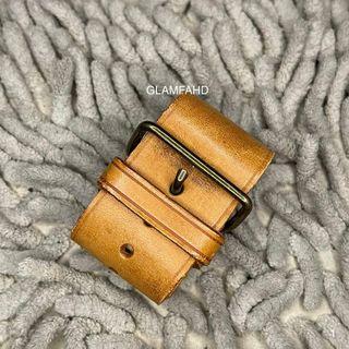 Auth Louis Vuitton Brown / Tan Leather Powanie Bag Charm Belt Tag