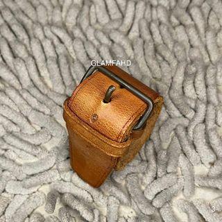 Auth Louis Vuitton Brown / Tan Leather Powanie Bag Charm Belt Tag