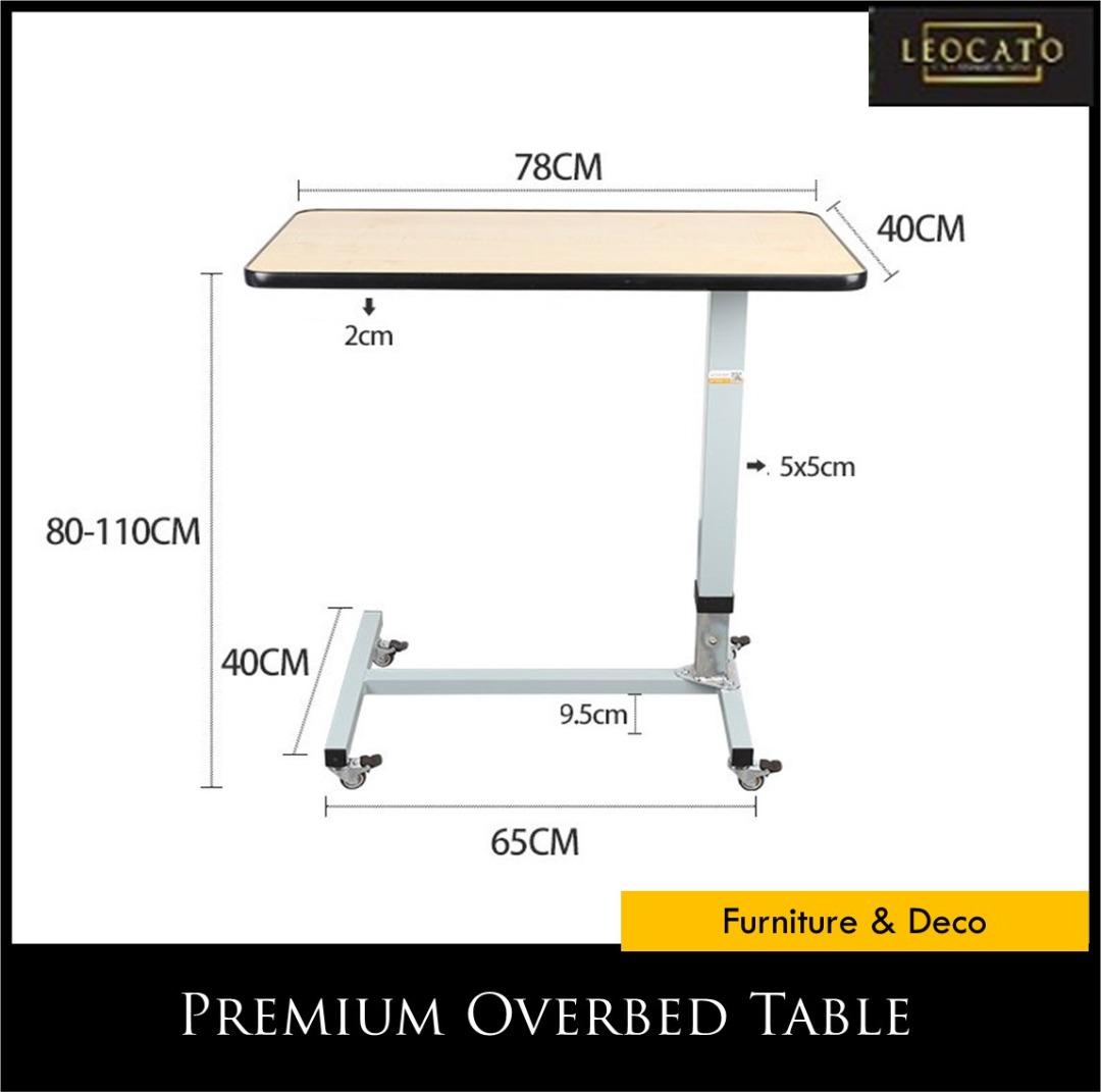 Premium Overbed Table Height Adjustable Over Bed Bedside Table
