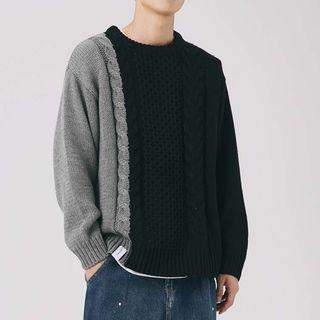 【Pre-order/預訂-不議價】M-5XL Small to Plus Size Men's crew neck knit knitted sweater (2 color) 韓版日系簡約休閒男士加大碼圓領撞色性拼接冷衫秋冬毛衣 (2色可選)