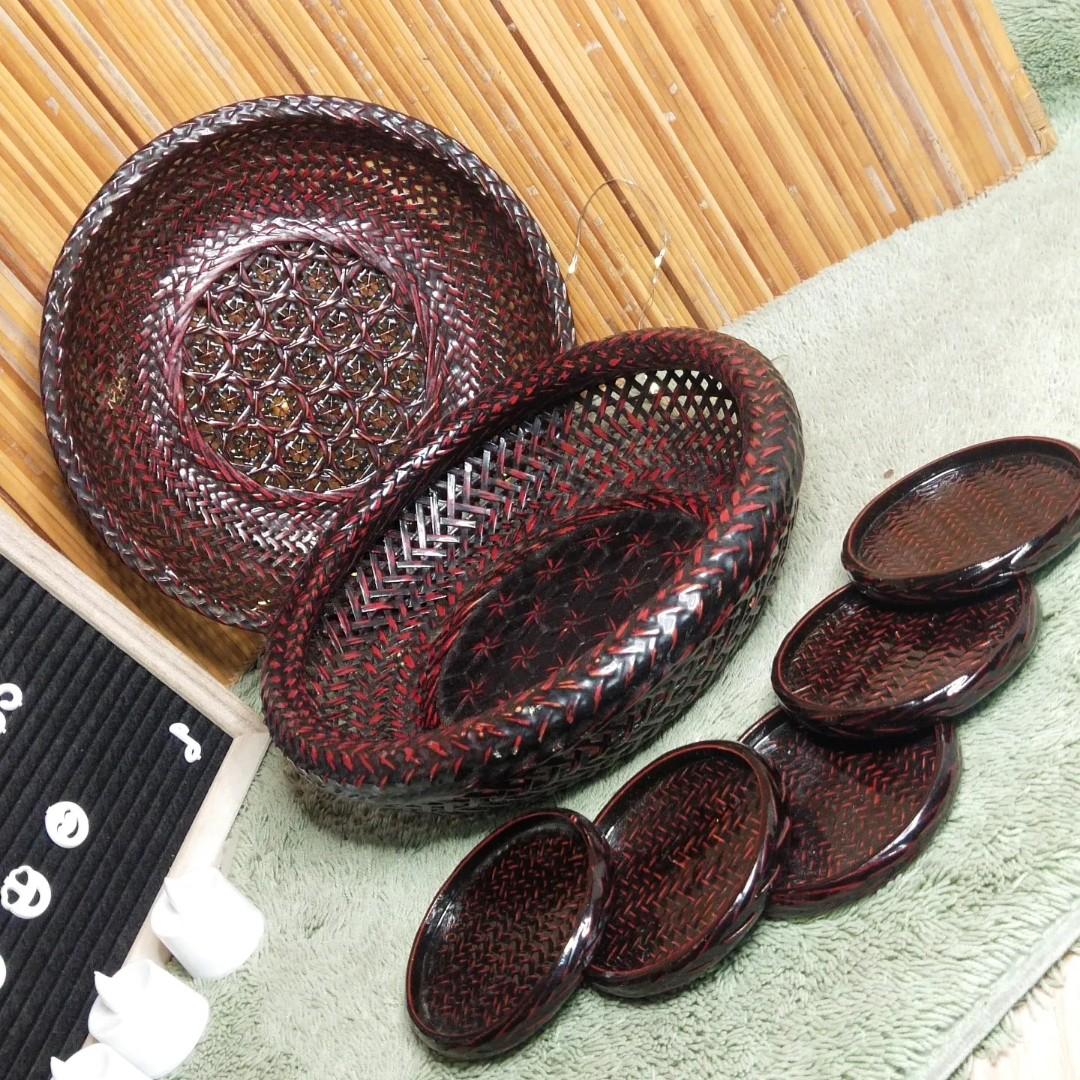 Rattan Fruit Trays and Coasters Bundle (Category: Other Kitchenware & Tableware) located in Malolos. Submitted by jestrelita (Listing ID 1193942389, Image 1). Description: Rattan Fruit Trays and Coasters Bundle P320 all - as serving tray, fruit trays, and native coaster - heavy duty, painted with red barnish, and hard rattan trays and coaster - good condition 👍💯👍💯👍💯👍.