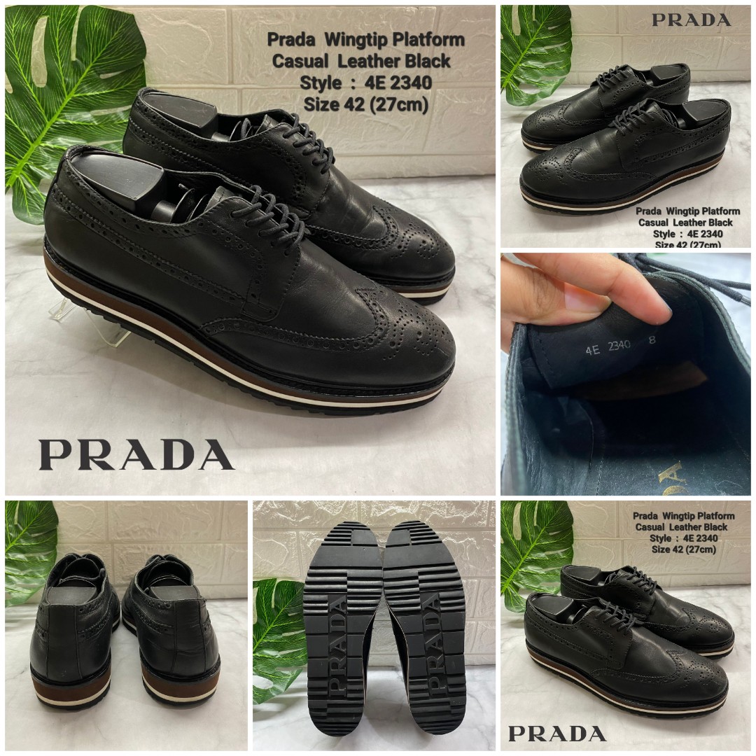 Sepatu Prada 4E 2340 Wingtip Platform Classic Leather Black Size