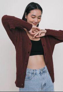 THE TINSEL RACK HOLMES CABLE KNIT CARDIGAN MAROON NEW FREE SIZE