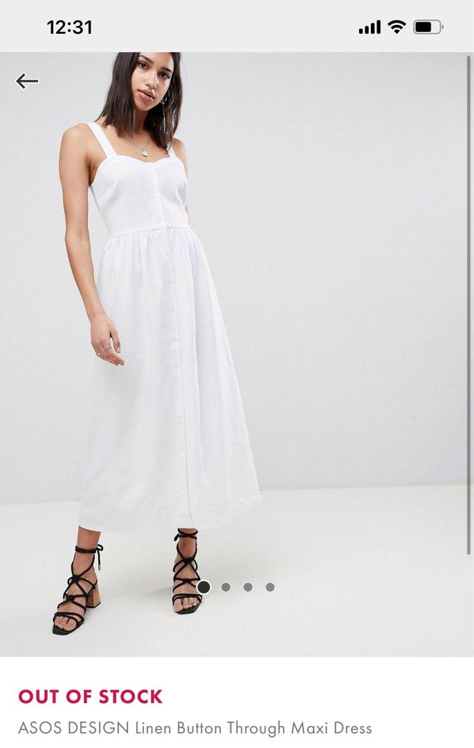 UK8 EU36 ASOS Design Linen Button Through Dress in White
