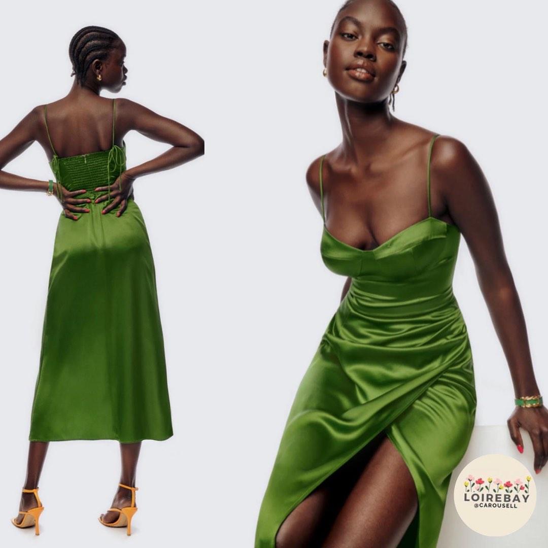Reformation green silk dress outlet
