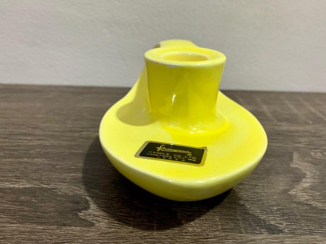 Vintage yellow candlestick holder, Furniture & Home Living, Home Decor