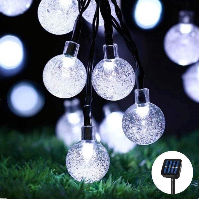 X4153 (Cool White, 21ft 6.5m) 30 LED Modes Solar String Light Bubble  Ball String Fairy Lights Outdoor Garden Patio Backyard Christmas Party Decoration  Solar Lights, Furniture  Home Living, Home