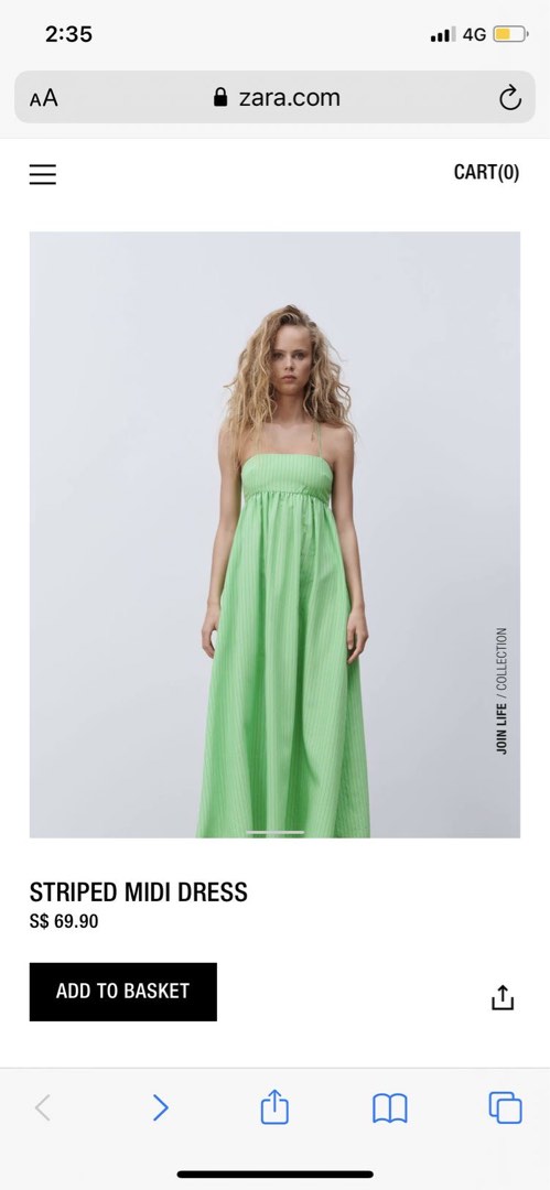 Zara green striped dress clearance