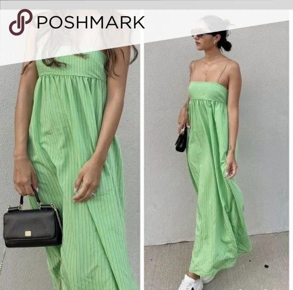 Zara green striped maxi dress bareback