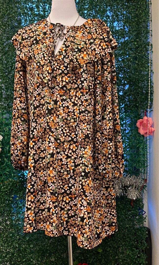 Zara orange floral midi dress with long sleeves. Free postage , Women's  Fashion, Muslimah Fashion, Dresses on Carousell