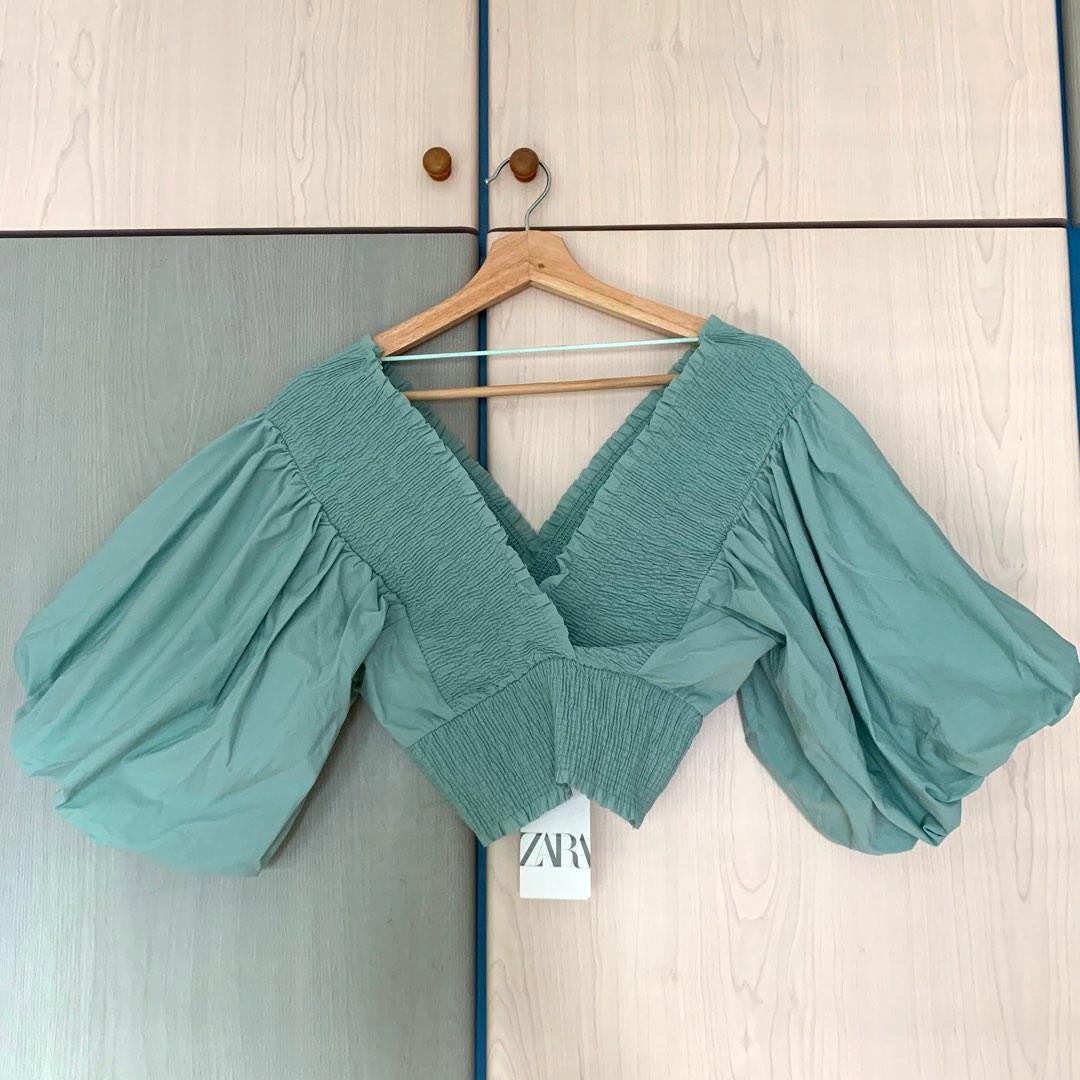 Zara Sage Green top, Women's Fashion, Tops, Blouses on Carousell