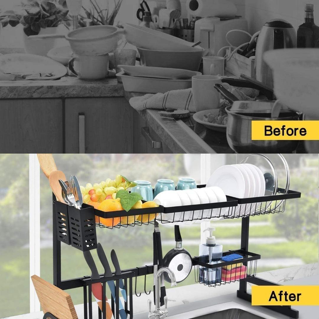 KINGRACK Dish Drying Rack,2-Tier Dish Rack and Drainboard Set with Utensil Holder, Cup Holder, Cutting Board Holder and Large Dish Drainer for Kitchen