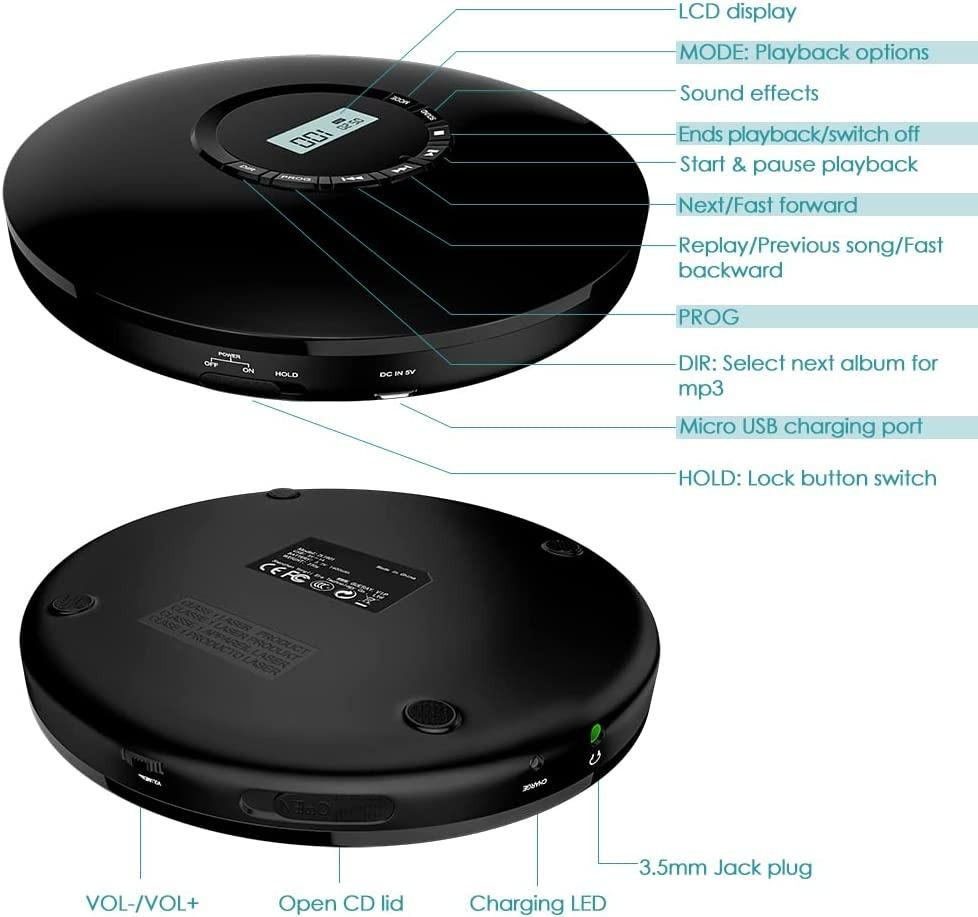 1517) CD Player Portable Gueray Rechargeable Portable CD Player Car