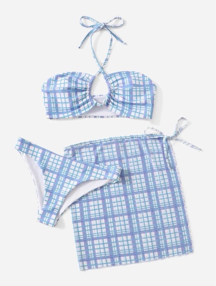 3 piece bikini set blue print headband