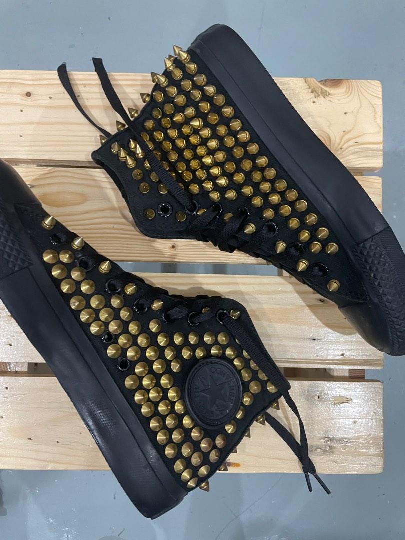 Black converse gold studs sales