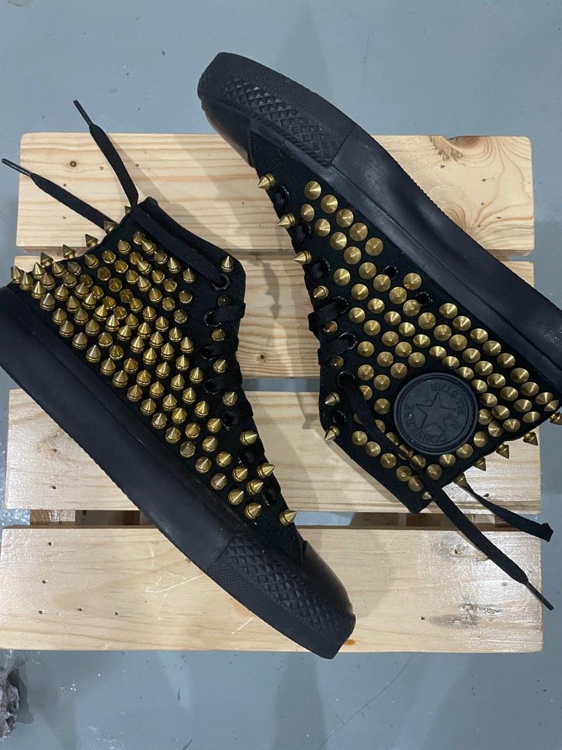 6uk Converse Black Gold stud custom made hi top shoes
