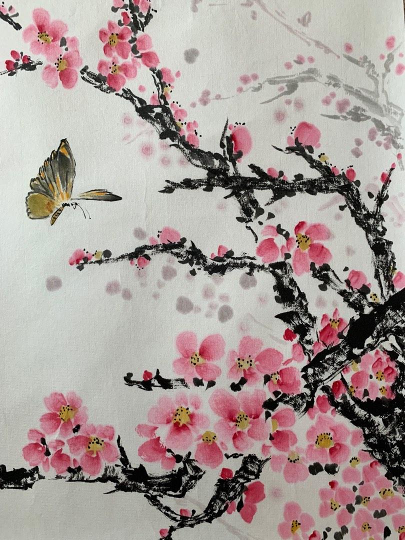 水墨画　蝶戀花 水墨画 蝶戀花 美術品・アンティーク・コレクション