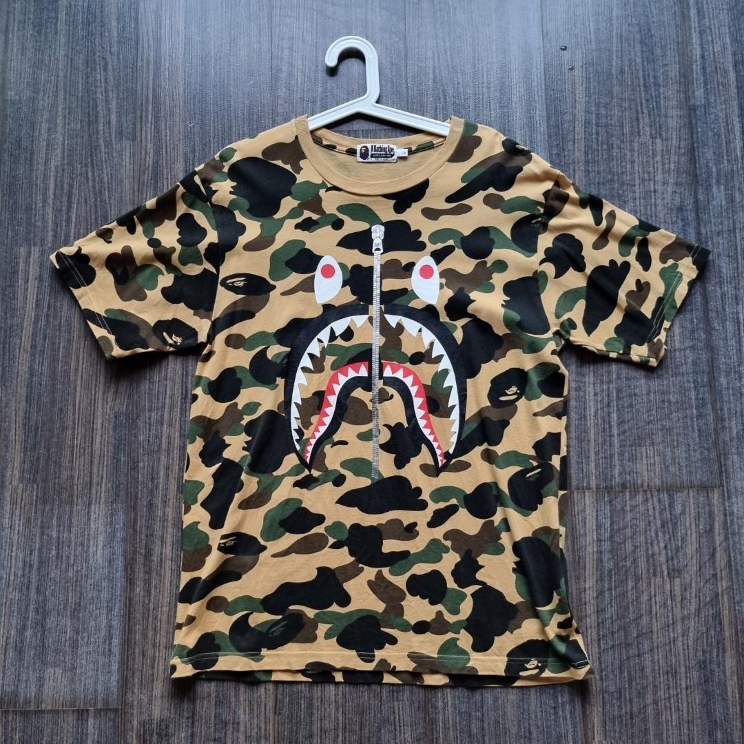 A Bape Camo Shark Tee T shirt Yellow Green Brown 1st Bathing Ape