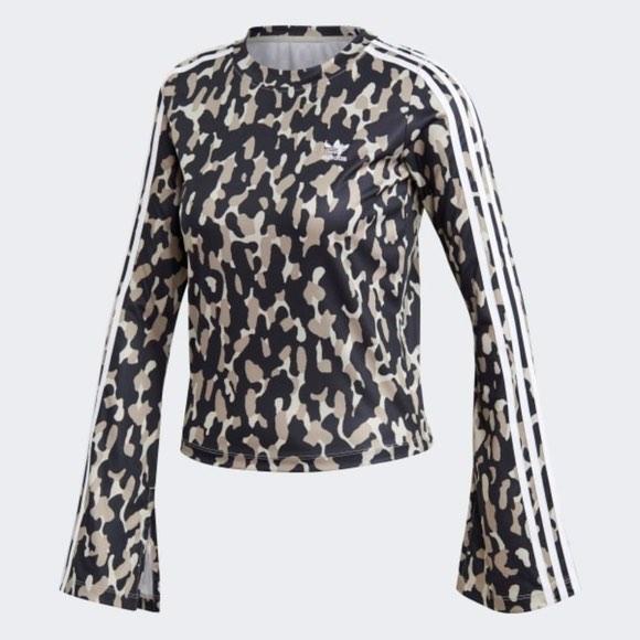 ADIDAS Leoflage Camo Bell Sleeves 3 Stripes Top Women s Fashion