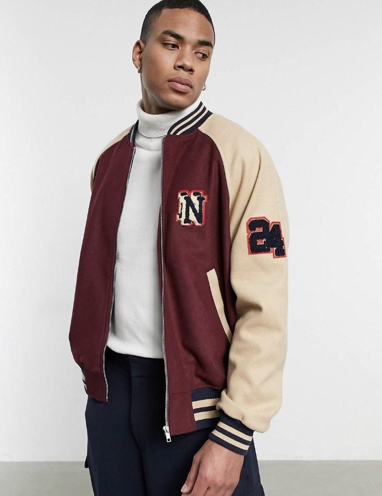 ASOS Design Oversized Varsity Jacket In Red With Badging Men s
