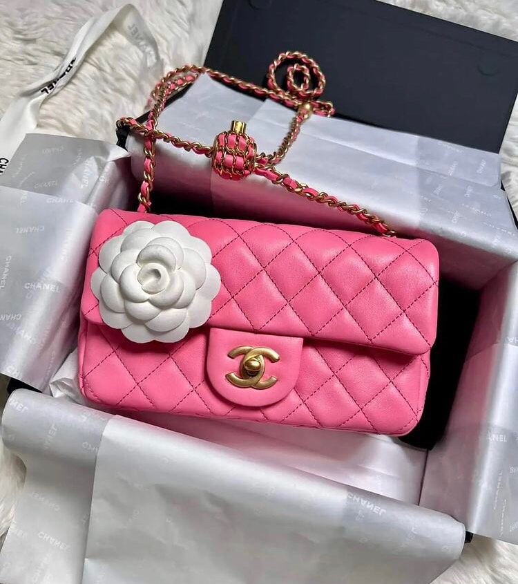 BNIB 22S pink chanel pearl crush rect not 22a /22b /22k, Luxury, Bags ...