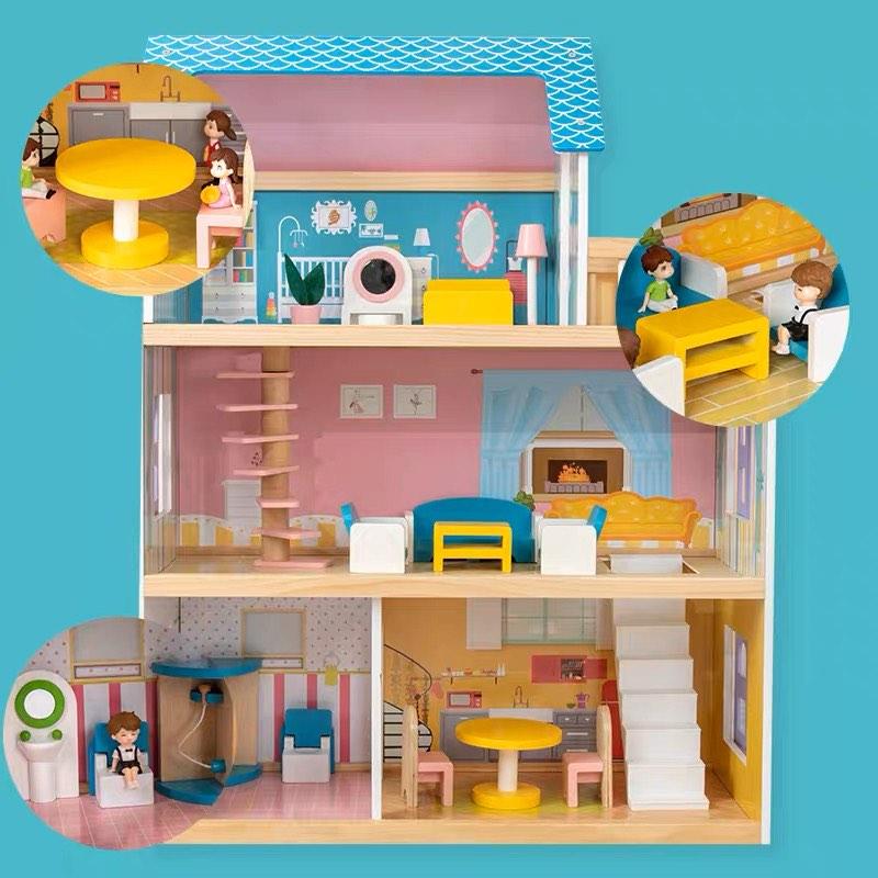 BNIB Little Girl Blue Dreamhouse Kids Doll House 3Story Dollhouse Dollroom Doll Room Wooden