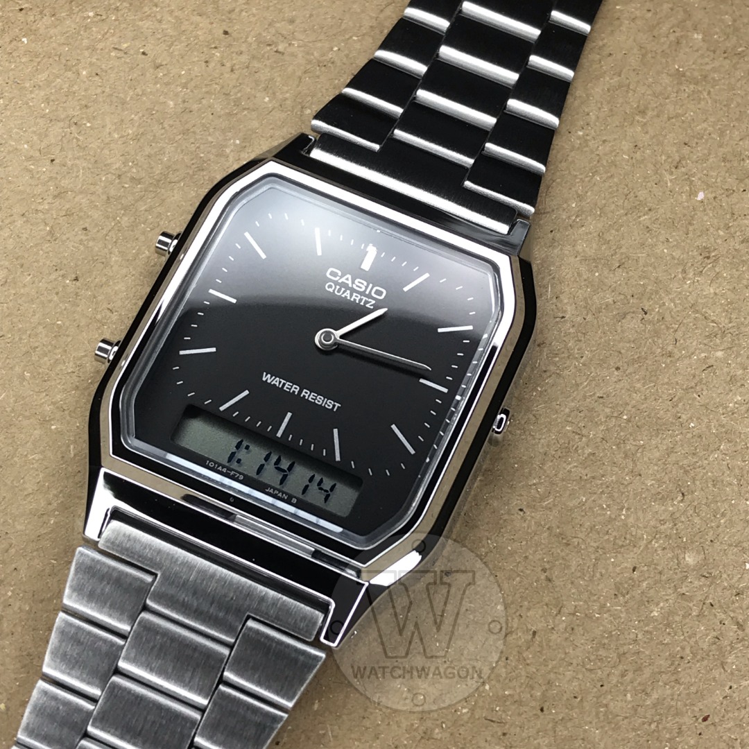 Casio AQ 230A 1D Vintage Retro Stainless Steel Black Dial