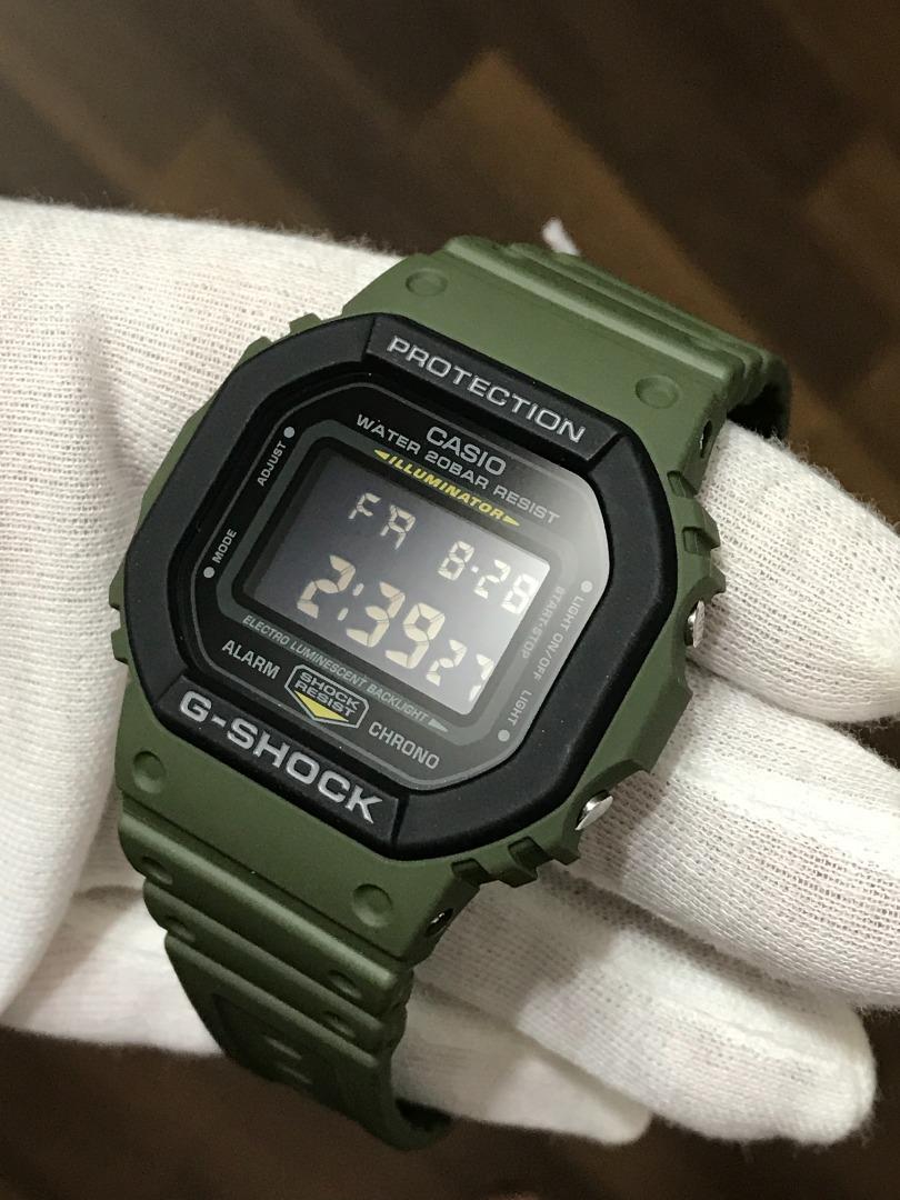 Casio G Shock DW 5610SU 3 Black Bezel Army Green Case and Band Digital Gents Watch dw5610 dw 5610 dw5600 dw 5600