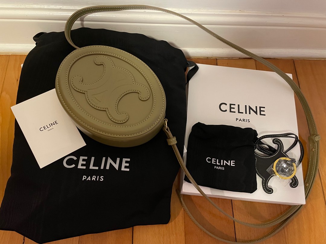 Celine CROSSBODY OVAL PURSE CUIR TRIOMPHE IN SMOOTH CALFSKIN OLIVE, 名牌