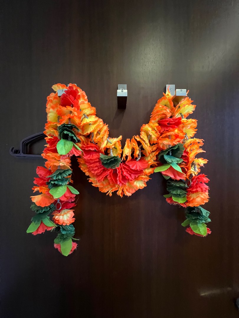 Deepavali Diwali artificial flowers (orange red), Furniture & Home