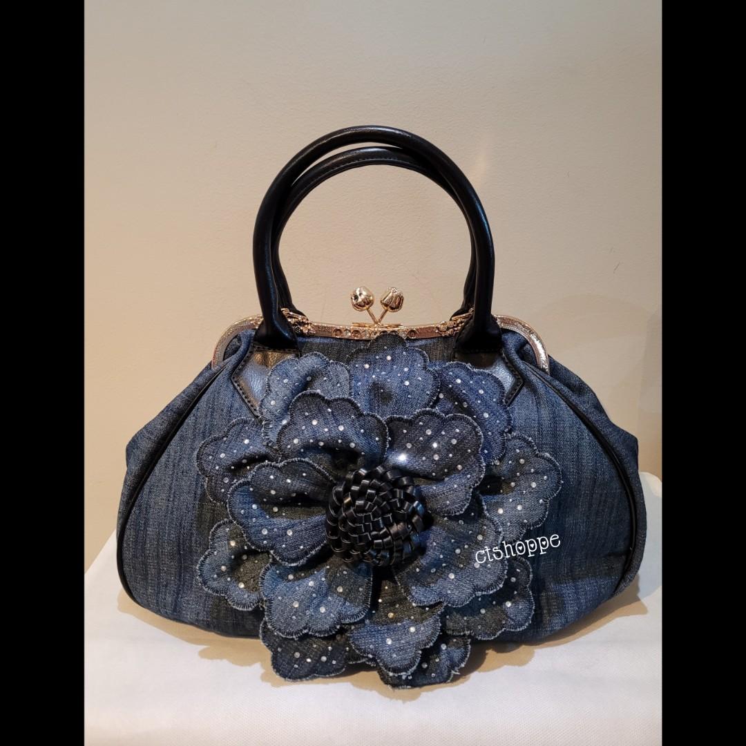 Denim Purse Made from Jeans with Leather Fringe Crosses and Synthetic  Rhinestone | eBay