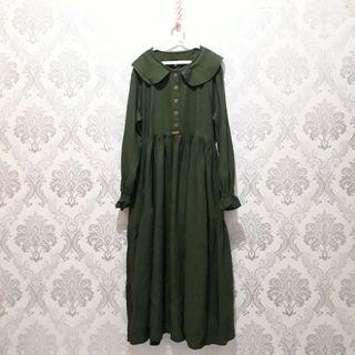 Dress Lengan Panjang Berkaret Berkerah Kancing Army Rok Lebar