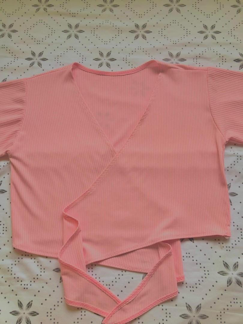 Elisa Baby Pink Wrap Top, Women's Fashion, Tops, Others Tops on Carousell
