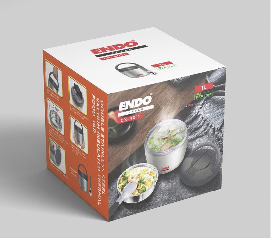 ENDO 1L DOUBLE STAINLESS STEEL THERMAL FOOD CARRIER (CX4011), Furniture & Home Living