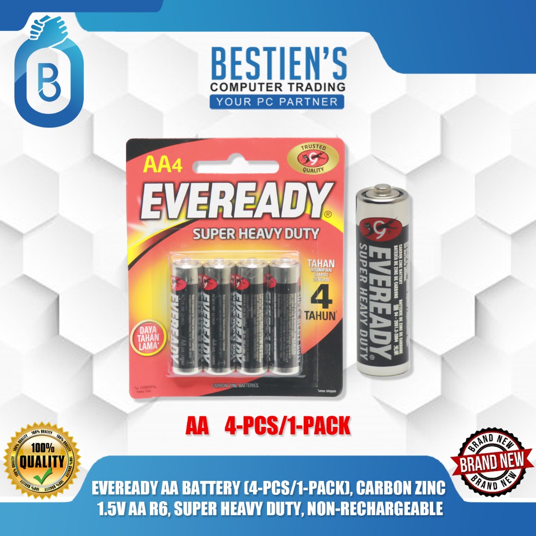 EVEREADY AA BATTERY (4PCS/1PACK), CARBON ZINC 1.5V AA R6, SUPER HEAVY
