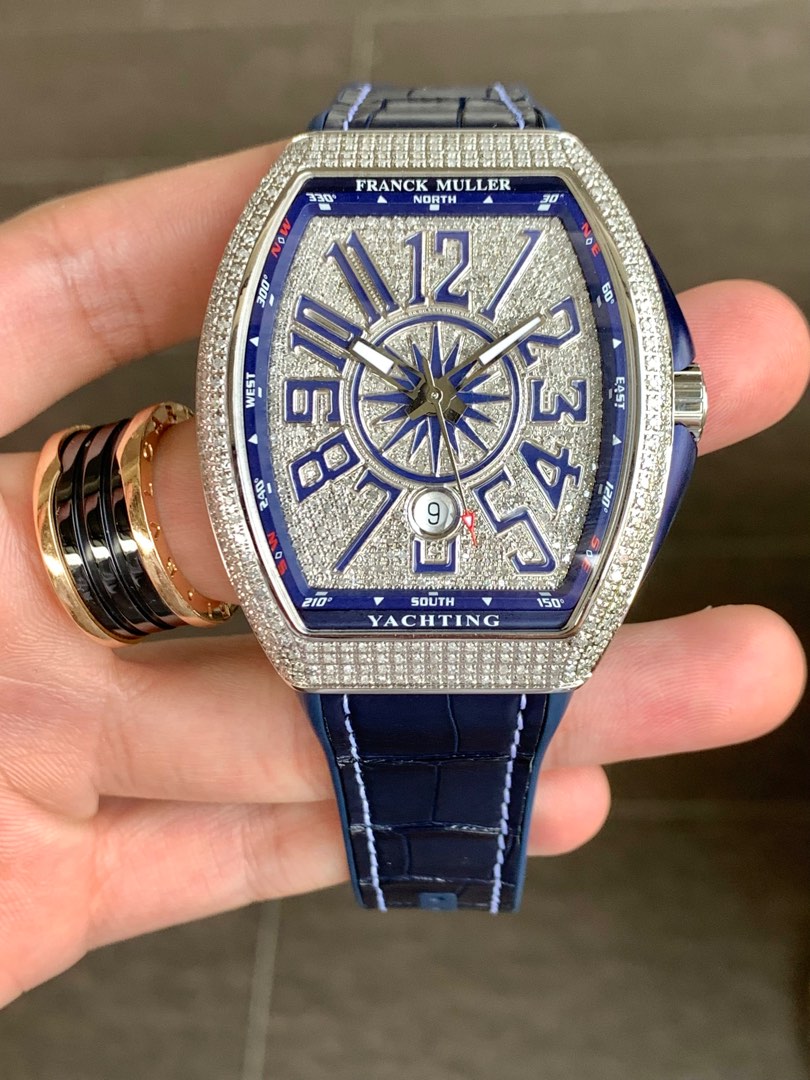 Franck Muller V45 Blue Yachting Full Diamond 45mm Luxury Watches