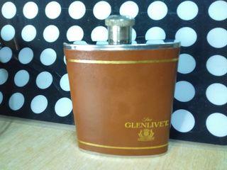 GLENLIVET 6 Oz. FLASK  Made Of Stainless Steel  From England And  Leather Cover Made in Great Britain