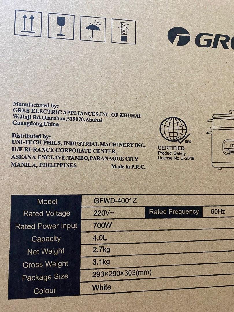Gree 4L Rice Cooker w/ steamer, TV & Home Appliances, Kitchen