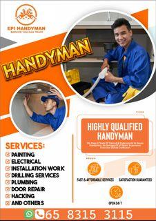 Handyman / Electrical / Electrician / Plumber/ Plumbing Services / Painting / Clear Choke / Drilling / Drilling Services / Hacking / Installation & Assemble Ikea Taobao Alibaba Amazon Shopee / Door Repair Installation / CCTV Installation / Curtain Rod /