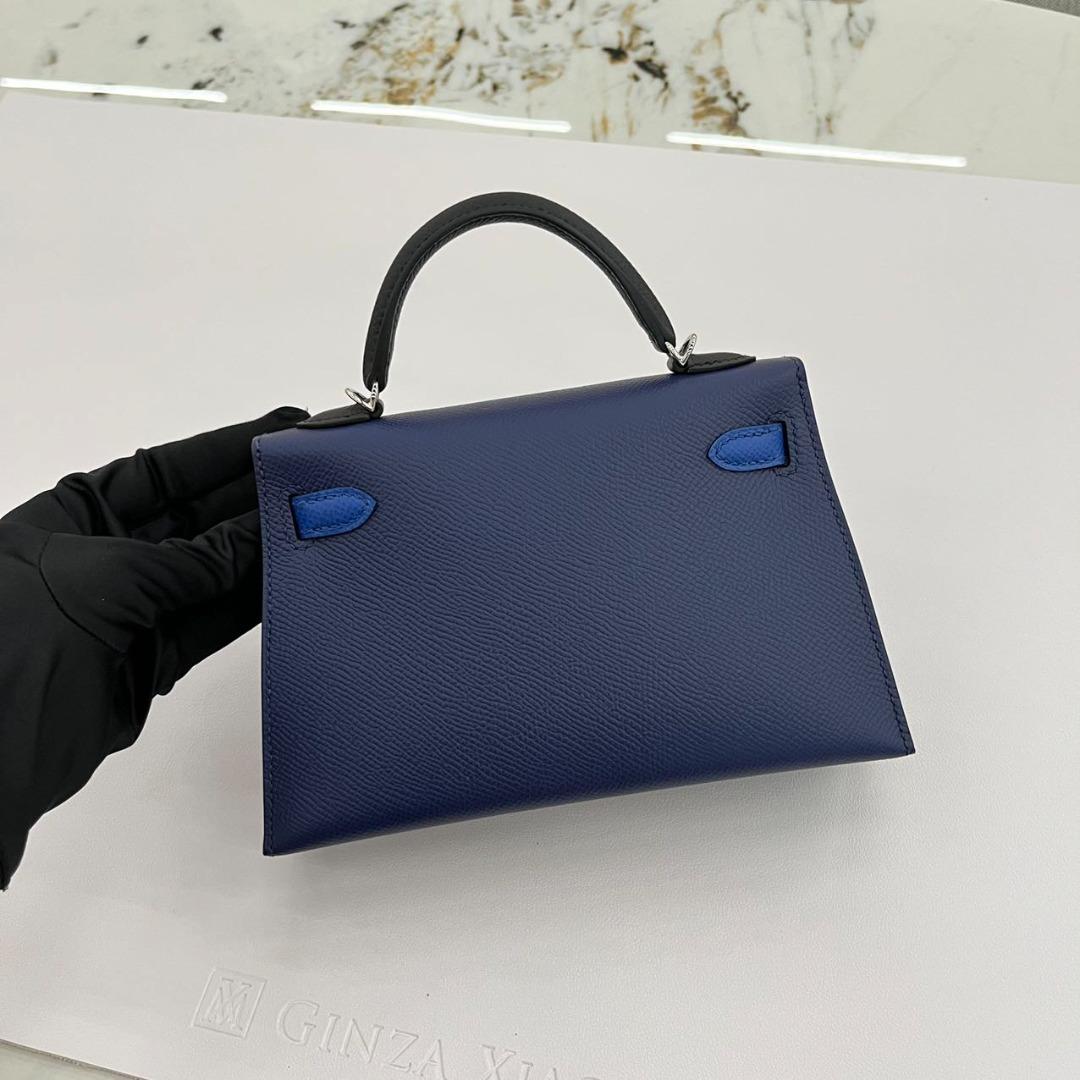 Hermès Bleu Saphir, Bleu France And Noir Tricolour Epsom Mini