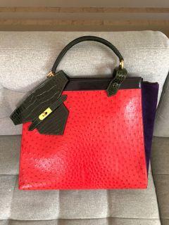 Auth HERMES Rouge VIF Veau Box 27 cm 3 Way Bolide Satchel GHW Gr8