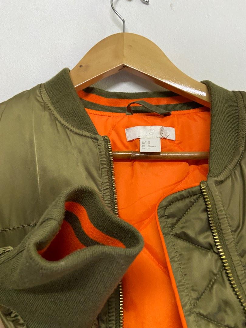 H M Reversible Puffer Jacket Green and Orange Bomber Winter Jacket