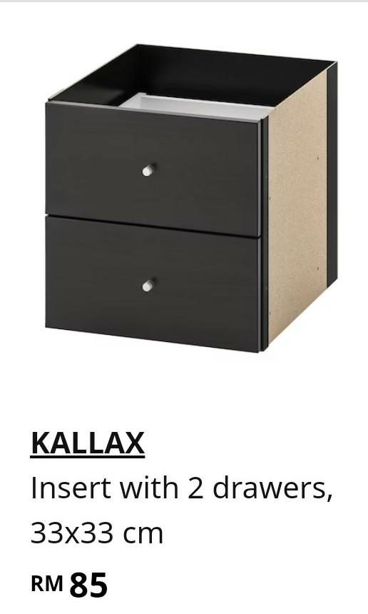 IKEA KALLAX Insert with 2 drawers 33x33 cm, Furniture & Home Living
