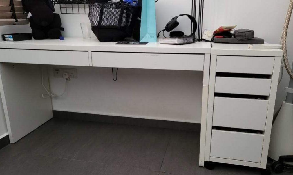 IKEA Work Desk + Drawer (Micke), Furniture & Home Living, Furniture