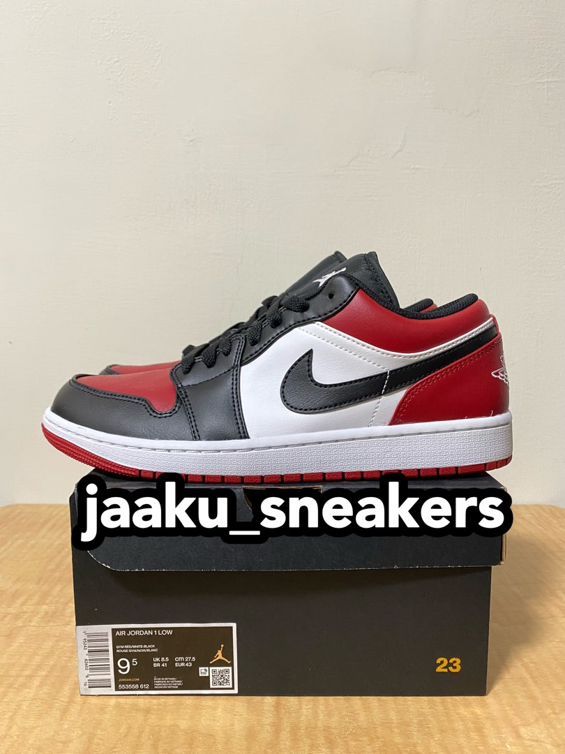 Jaaku】NIKE Air Jordan 1 Low Bred Toe 黑紅, 他的時尚, 鞋, 運動鞋在