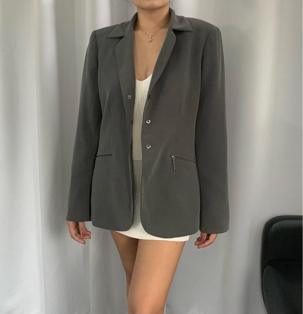 Kasper Petite Gray Striped Blazer Suit Coat 3 Button Womens Size