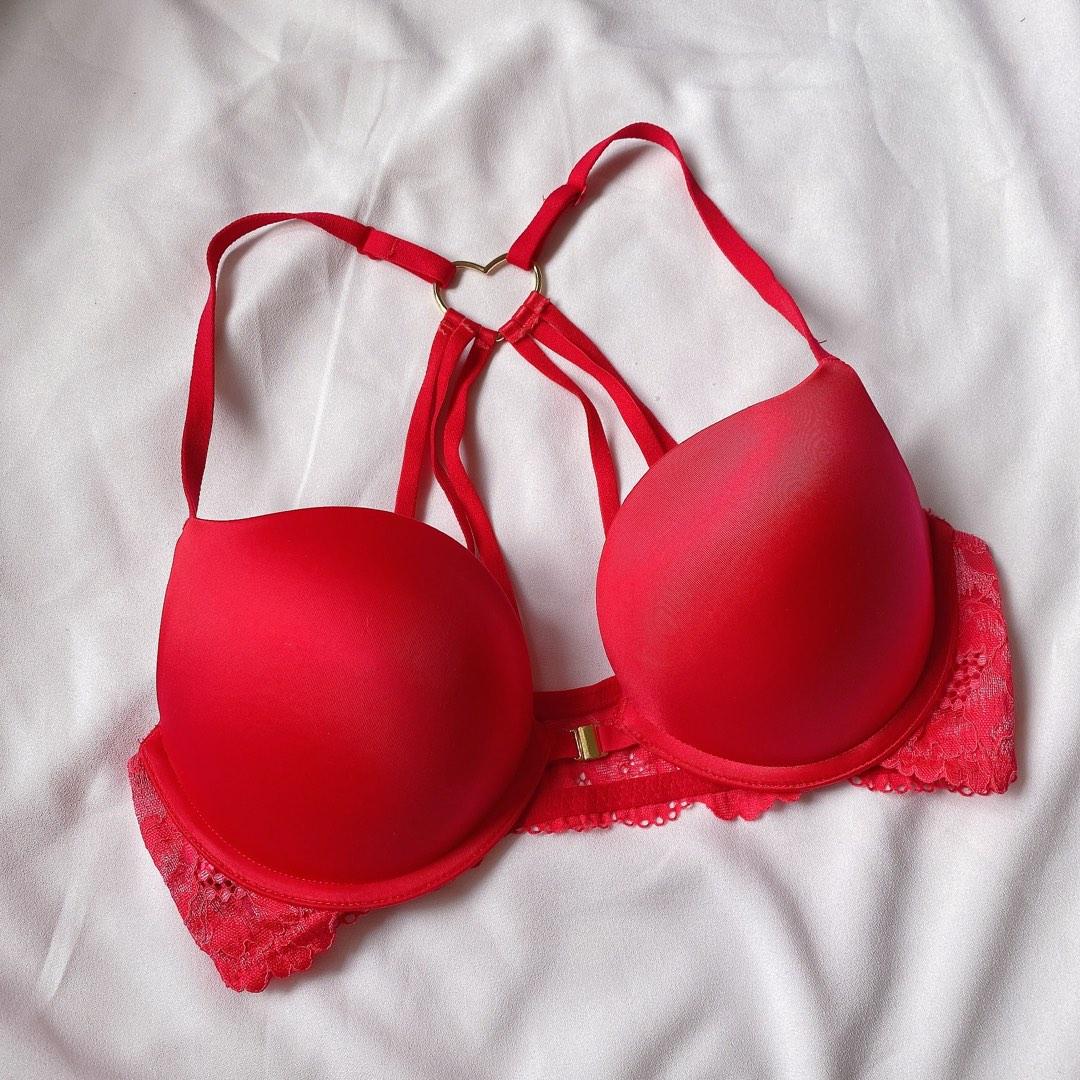 Lasenza Beyond Sexy Classic Plunge Push Up Bra 34C Red Lace