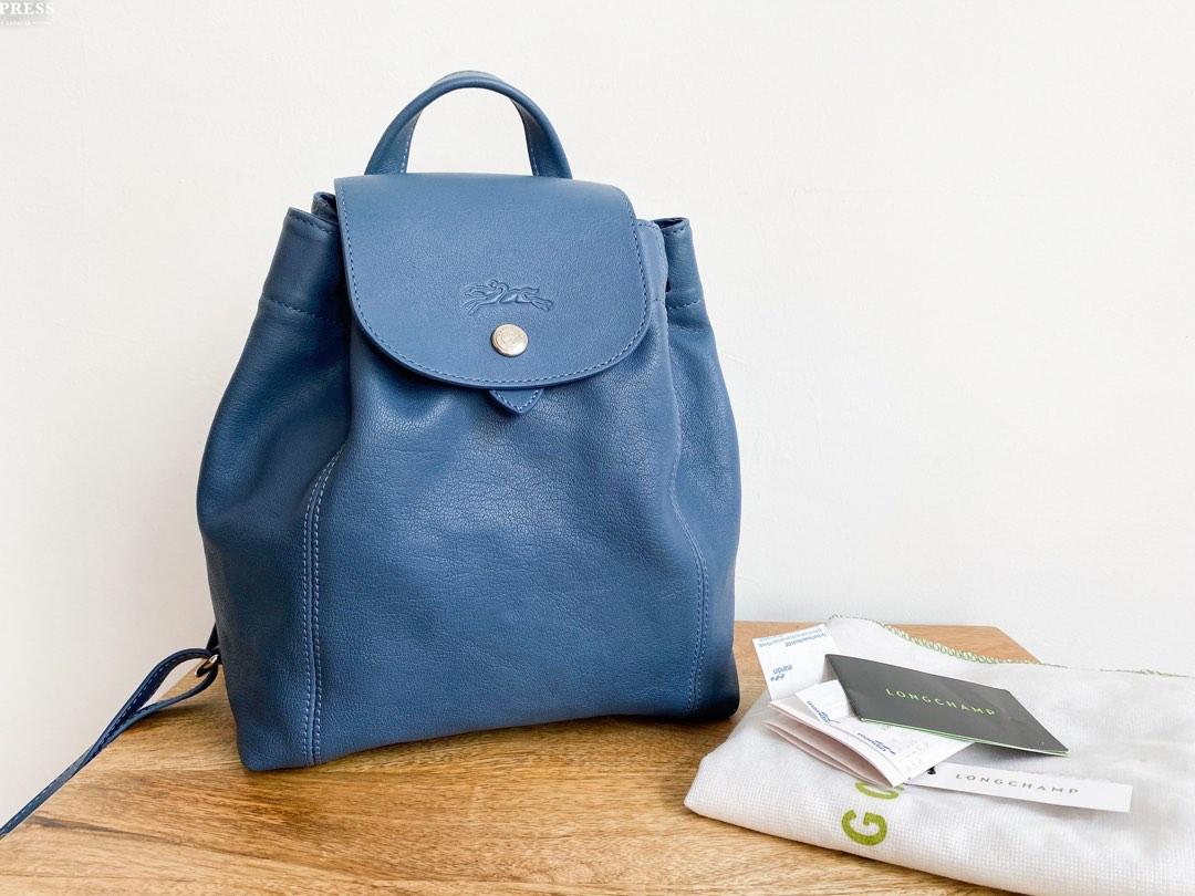Longchamp Le Pliage Cuir Backpack Blue, Luxury, Bags & Wallets on