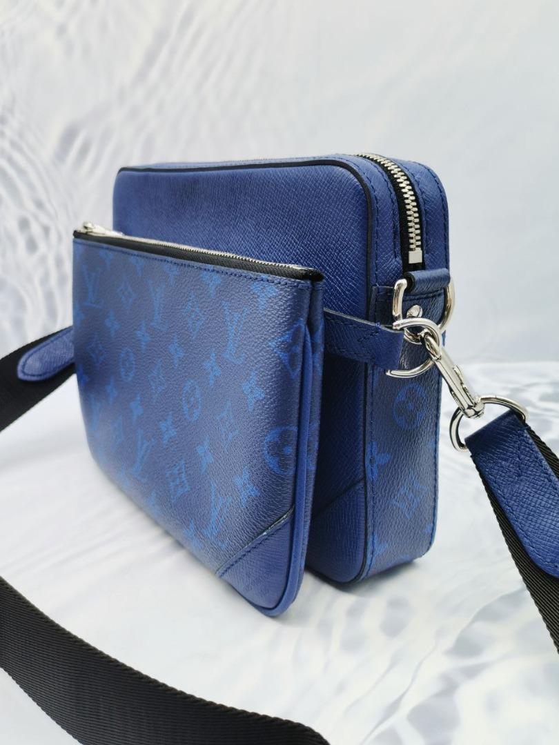Trio Messenger Bag - Luxury Monogram Shadow Blue