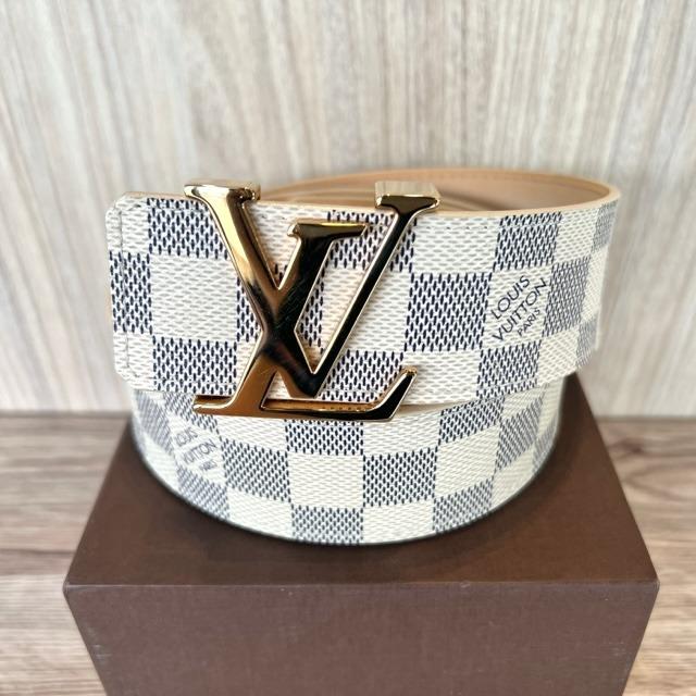 Authentic Louis Vuitton Damier Azur Canvas Leather Gold LV Initials Belt  85/34